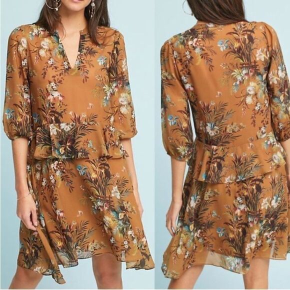 Dra Los Angeles Gold Floral Peplum Dress - Picture 1 of 11